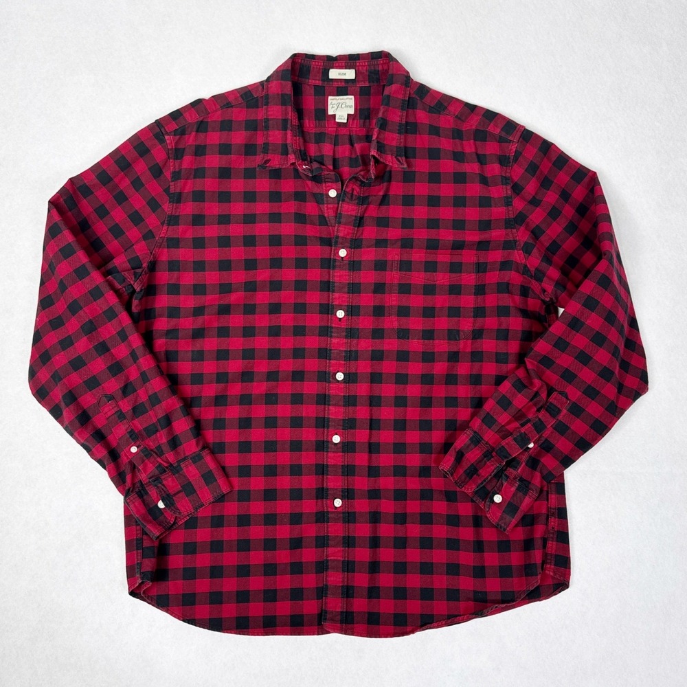 J‎ Crew Slim Fit Button Down Shirt Mens XXL Red Black Buffalo Plaid